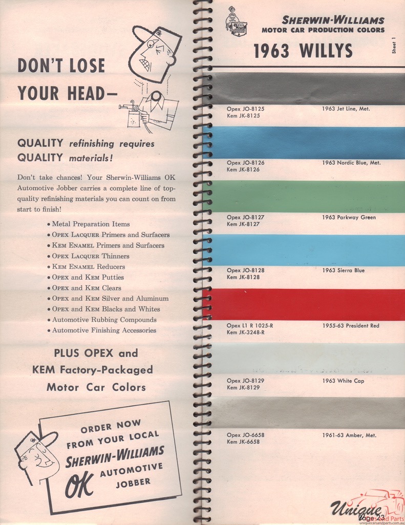 1963 Willys Paint Charts Williams